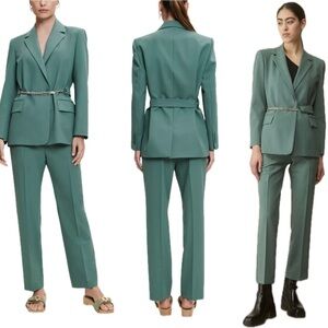 Maje Green Villette Chain Belt Blazer & Pilette Pants Sz 38/40 NWOT🔥